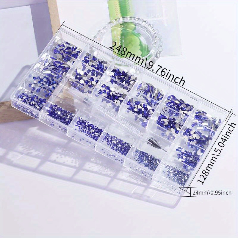 3100pcs, 21 Grids AB Pink Nail Rhinestones Set, Flat Back, With Nail Tool  Holder Storage Box 