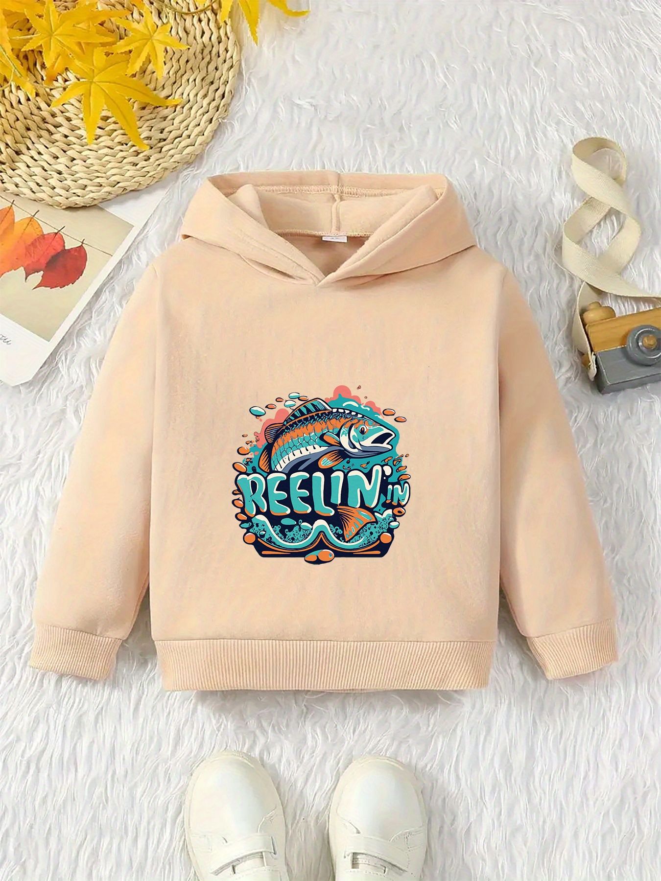 Stylish Fish Print Boys Casual Pullover Long Sleeve Hoodies - Temu