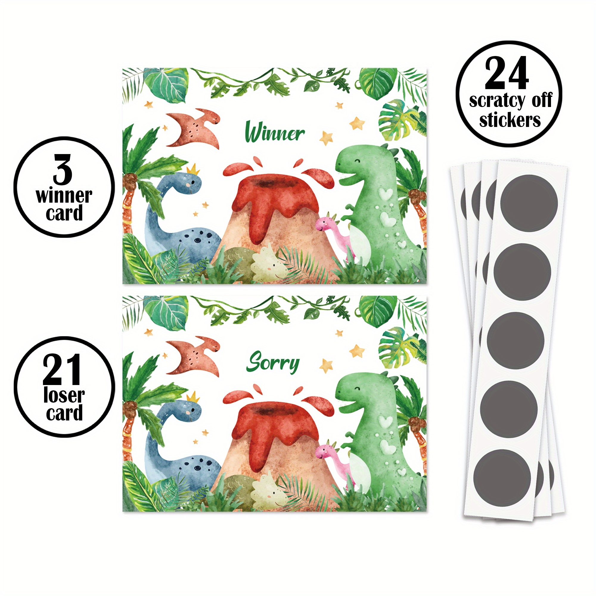 10 Dinosaurs Birthday Party Baby Shower Scratch Off Game Cards T