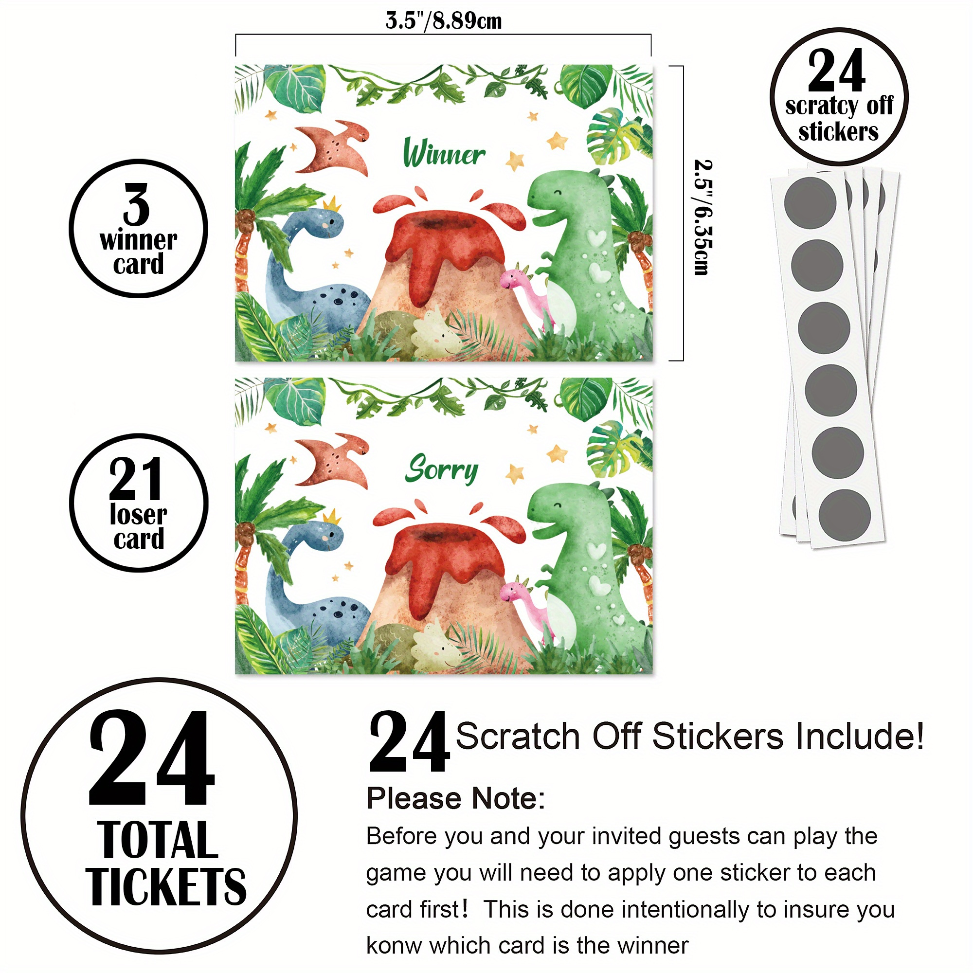 Dinosaur Theme Scratch Off Cards, Birthday Accessories, Fun And