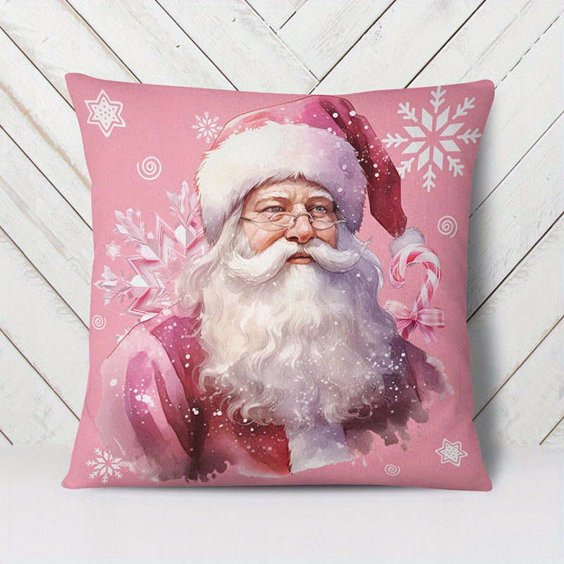 Christmas Pillow Covers 18x18 Pink Santa Claus Christmas Tree