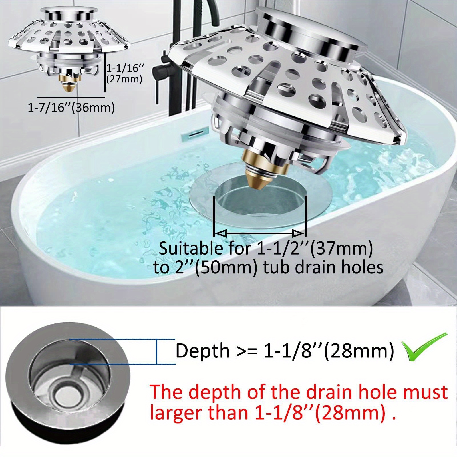 Tub Stopper Universal Bathtub Drain Stopper And Pop Up Cover - Temu