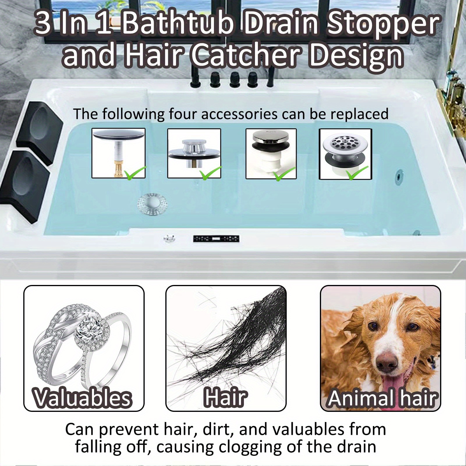 1pc Universal Tub Stopper Bathtub Drain Plug, Pop Up Tub Drain Hair  Catcher, Drain Cover With Strainer, For 1-3/8 To 2in Bath Drain Hole,  Bathroom Acc