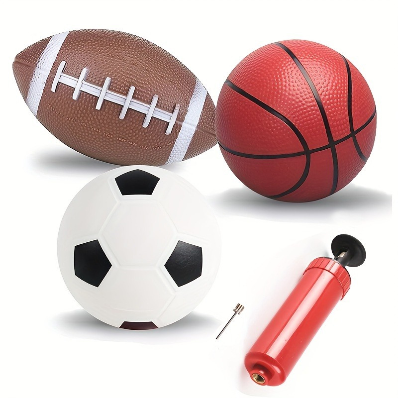 

3pcs Balls - Soccer Basketball Football, With Manual Pump, Rubber Sport Ball Set For Fun Outdoors And Backyard Play