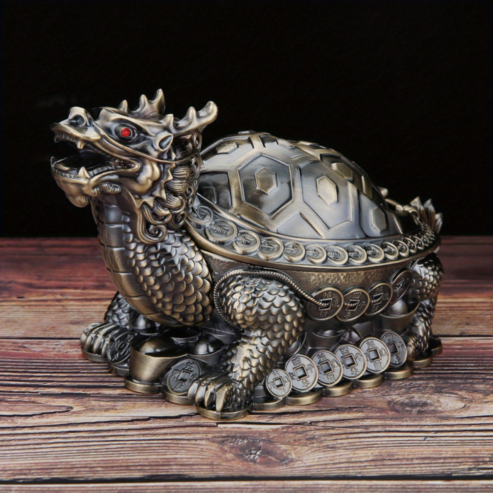 1pc dragon turtle ashtray with cover metal portable cigar ashtray with odor indoor and outdoor stand lucky animal fancy ornaments details 1
