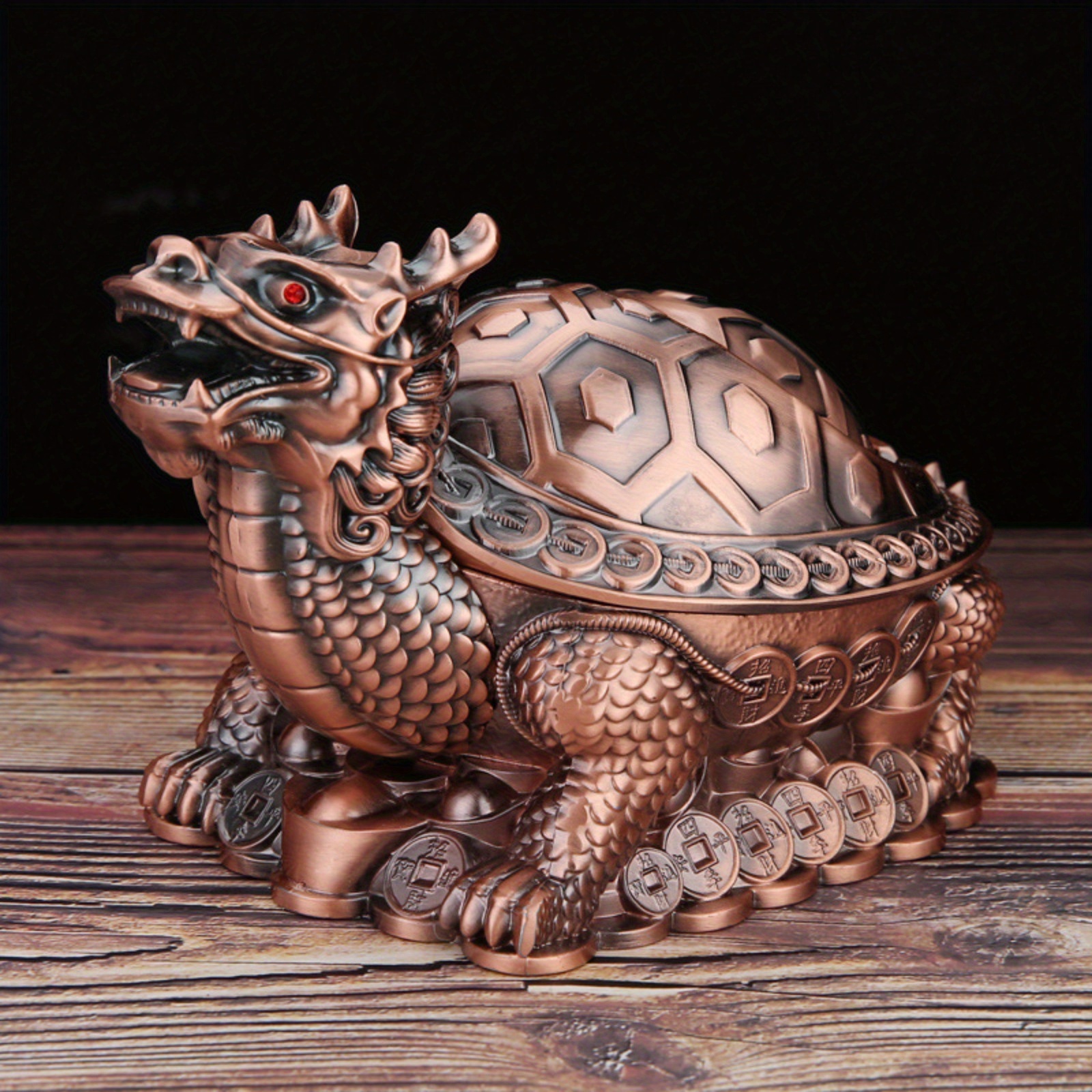 1pc dragon turtle ashtray with cover metal portable cigar ashtray with odor indoor and outdoor stand lucky animal fancy ornaments details 0