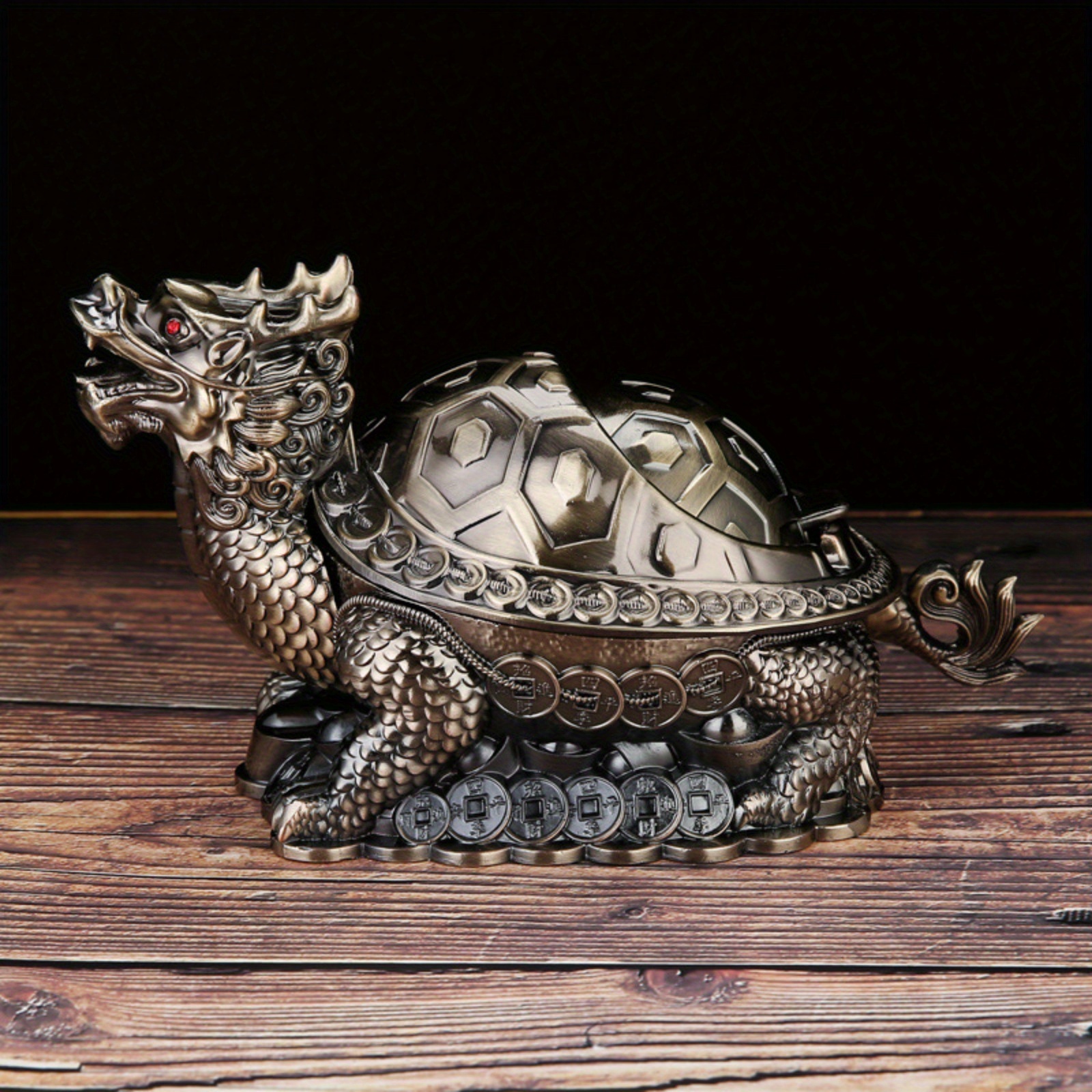 1pc dragon turtle ashtray with cover metal portable cigar ashtray with odor indoor and outdoor stand lucky animal fancy ornaments details 5