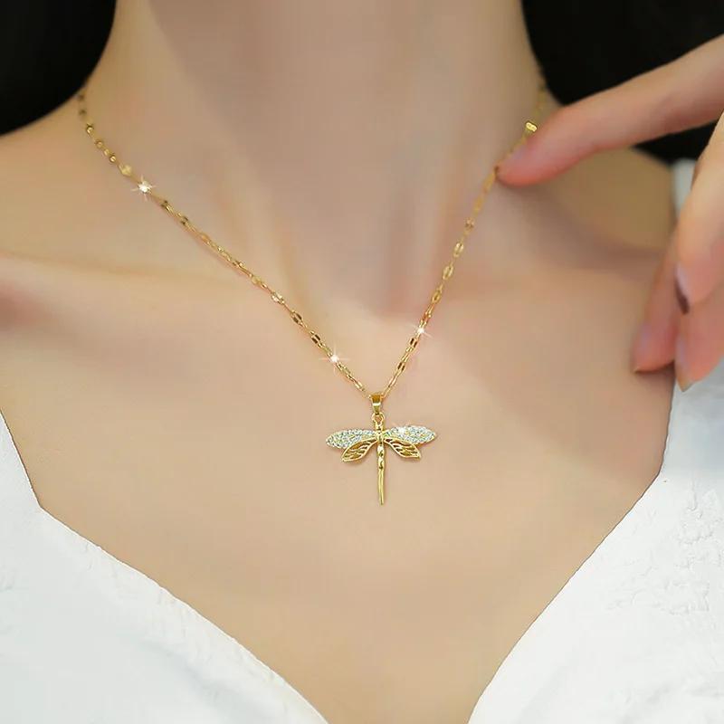 1pc fashion dragonfly pendant stainless steel necklace for girls perfect jewelry gift details 0