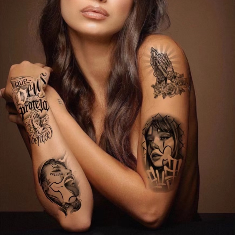 

12 Sheets Chicano Temporary Tattoo For Men And Women Waterproof And Long-lasting Tattoo Sticker Body Art
