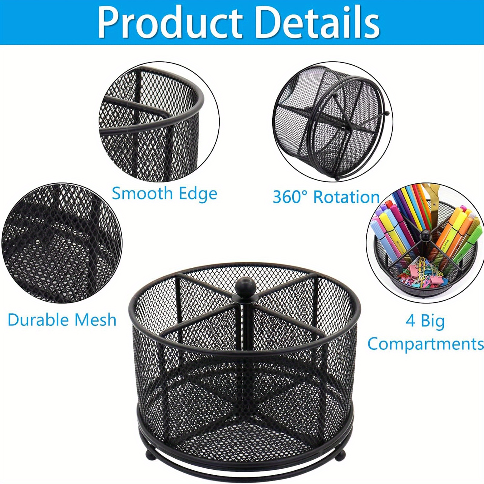 10 Compartments Mesh Desk Organizer with Drawers, Black