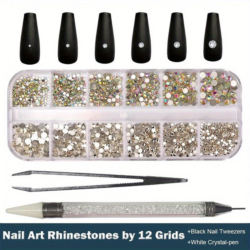 21grids,multi-shaped Glass Gemstones For Nails And 8 Sizes Round Crystal  Rhinestones Kit,iridescent Ab Nail Art …