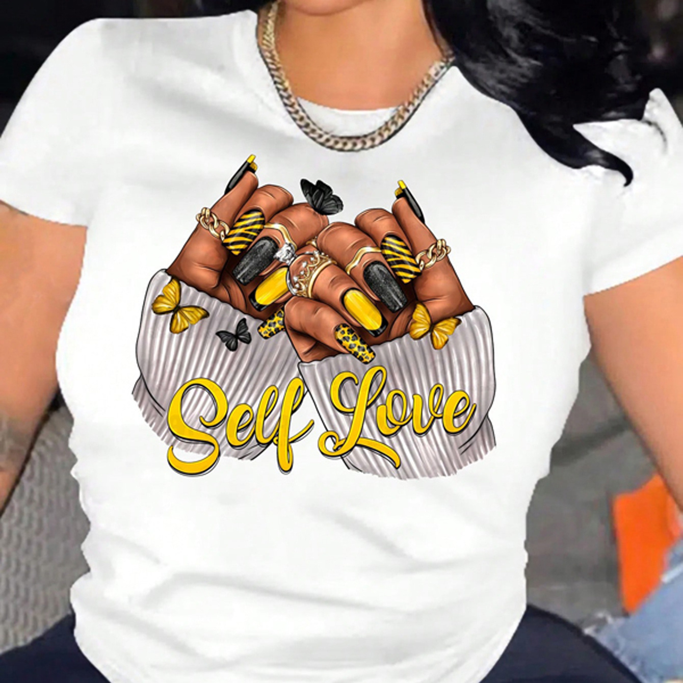 

Hand & Letter Print Crew Neck T-shirt, Casual Short Sleeve Top For Spring & Summer, Women's Clothing