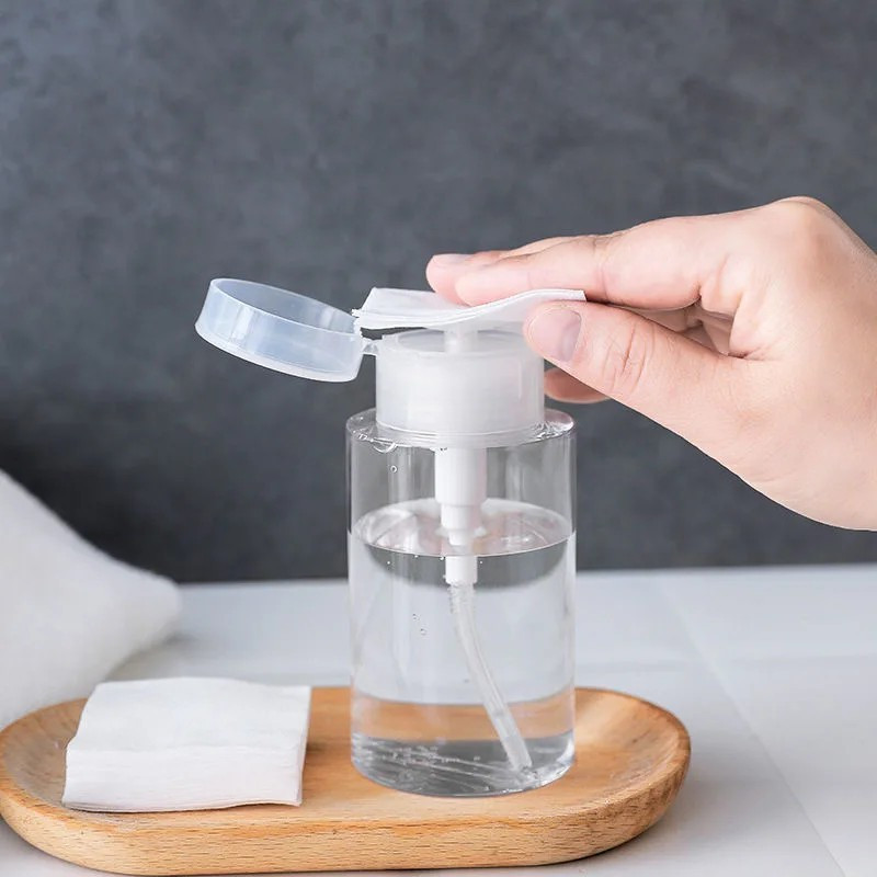 180ml Empty Glass Bottle Push Down Alcohol Pump Dispenser Liquid Bottle  Container for Toner, Makeup Remover and Nail Polish Remover