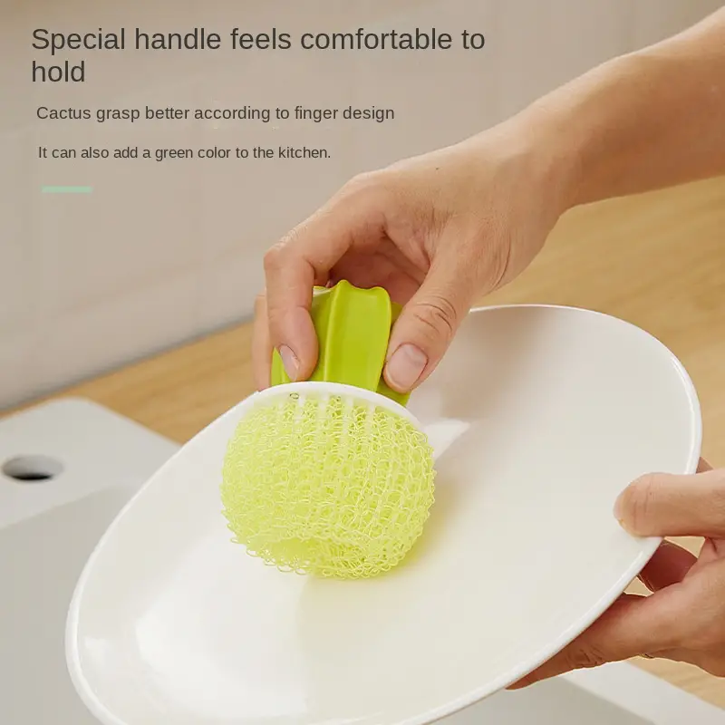 2pcs, Cleaning Brush, Kitchen Cleaning Brush, Cactus Dishwashing Brush,  Plastic Cleaning Brush, Dish Cleaning Ball With Handle, Grill Brush, Kitchen