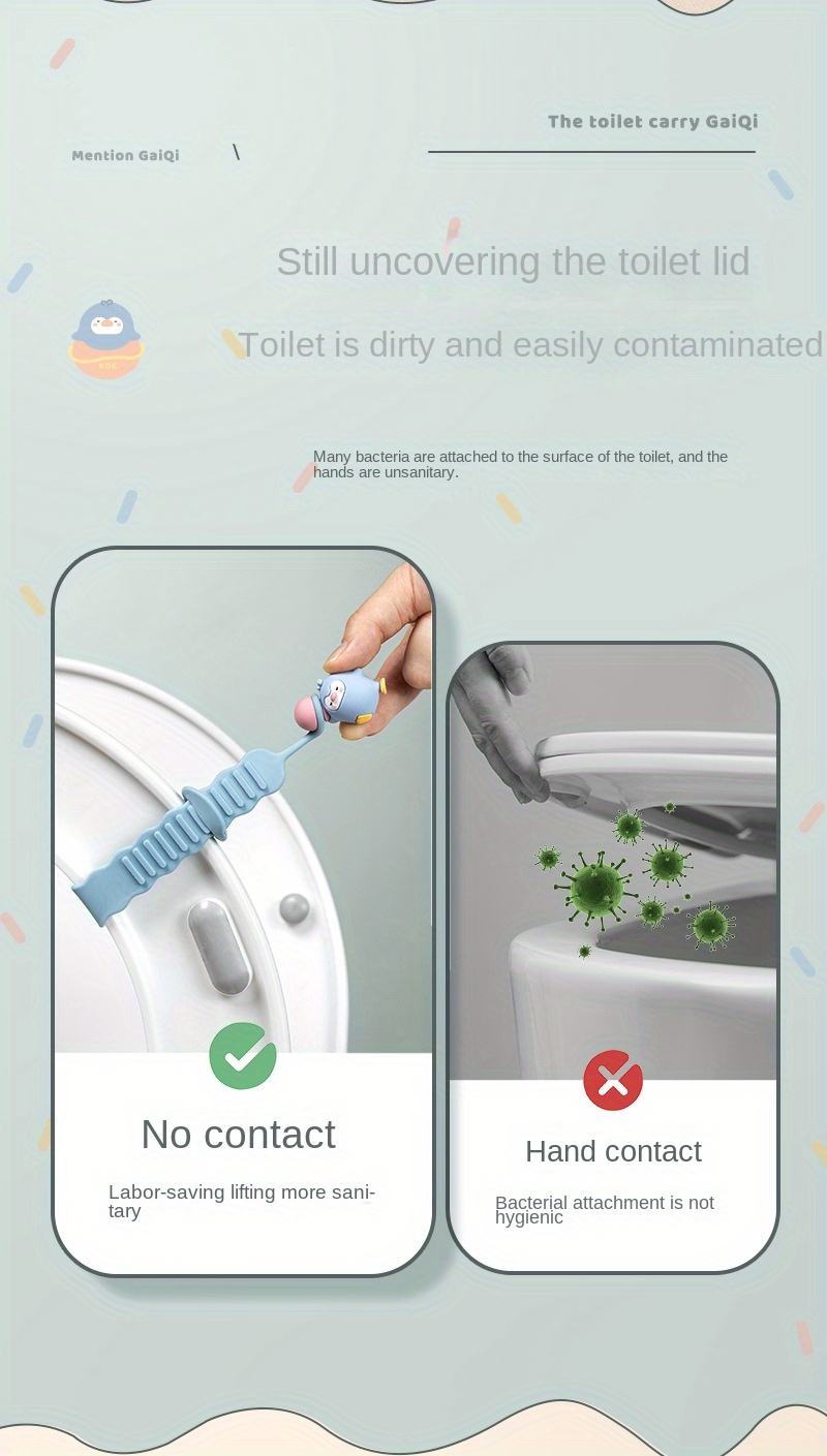 Cute Cartoon Shaped Toilet Lid Lifter, Innovative Flip Toilet Cover Handle, Dirty Prevention
