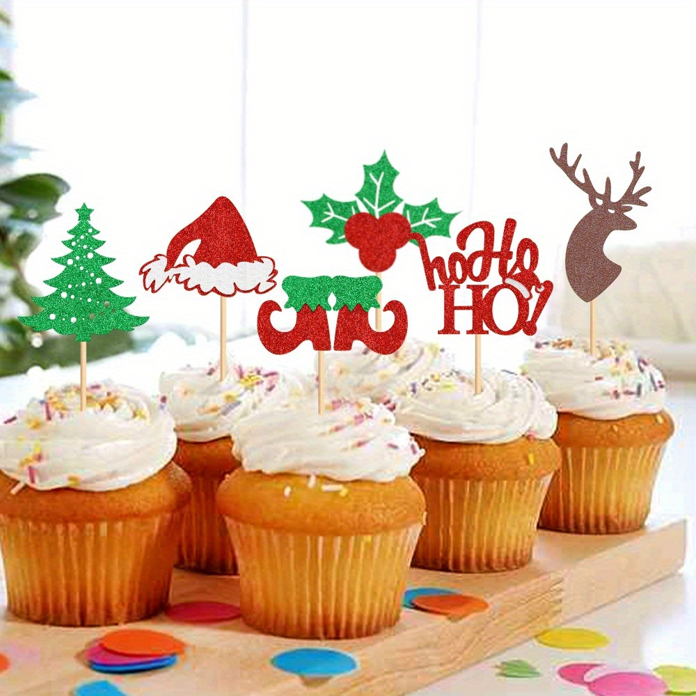 Christmas Party Decorations With Cupcakes For Christmas Party Decoration  Merry Christmas Baking Decor Supplies - Temu