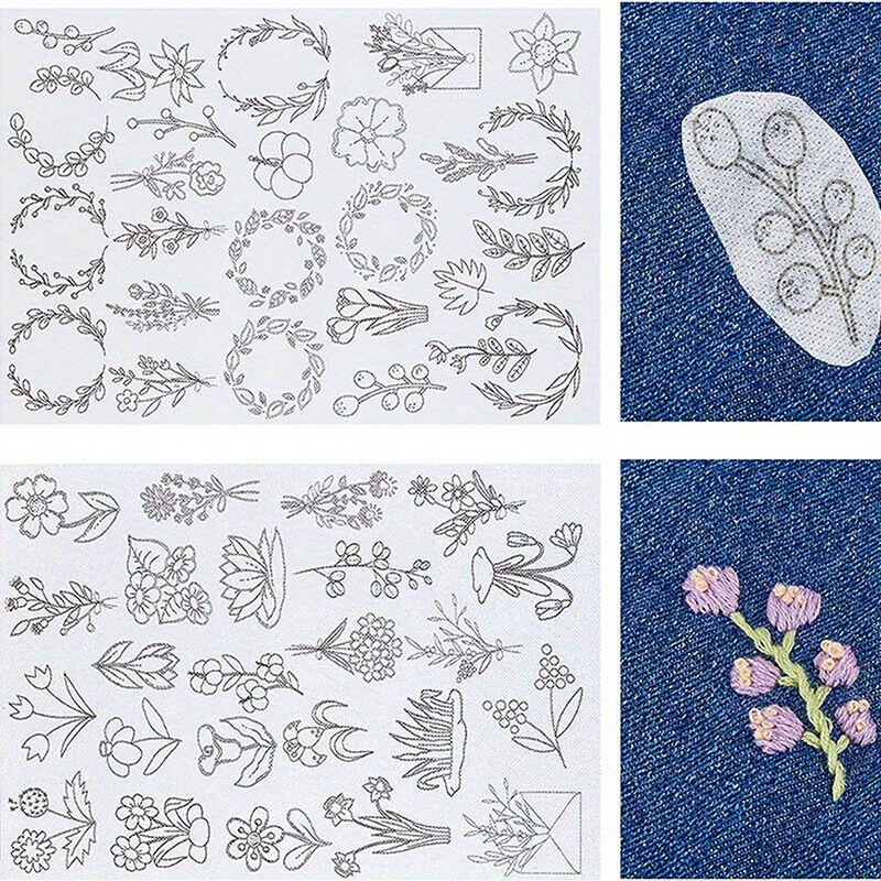 Water Soluble Stabilizer Transfer Patch Paper Embroidery Topping Film  Fabric Stabilizer Flower Patterns Hand Embroidery Pattern for Aprons Style  C 