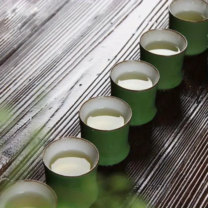 Bamboo Joint Tea Cup Stoneware Green Glaze Master Cup Rising Step By Step  Ceramics Creativity Shot Glasses Teahouse Cup - Temu