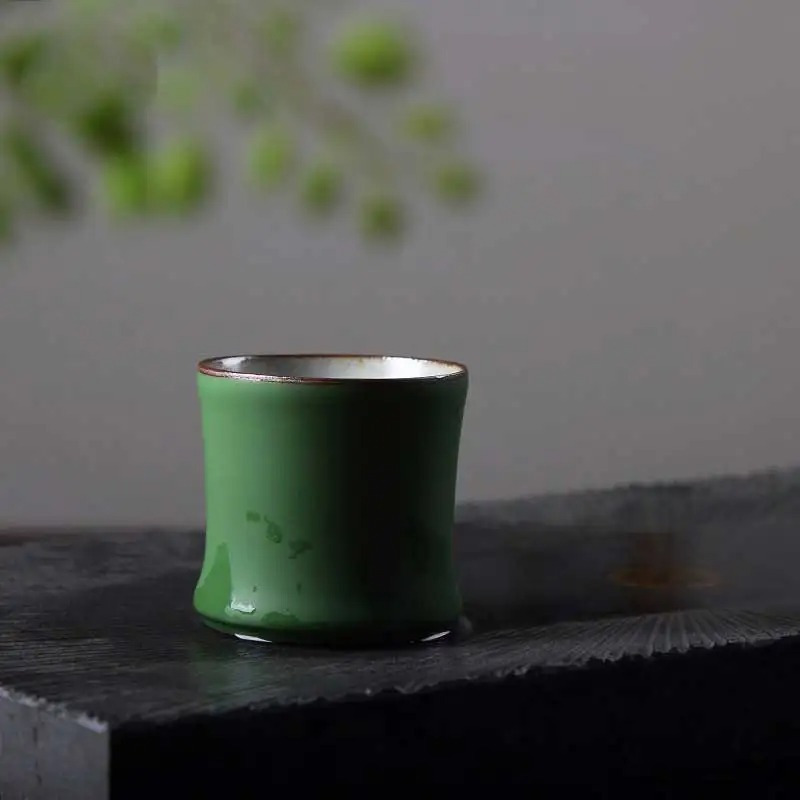 Bamboo Joint Tea Cup Stoneware Green Glaze Master Cup Rising Step By Step  Ceramics Creativity Shot Glasses Teahouse Cup - Temu