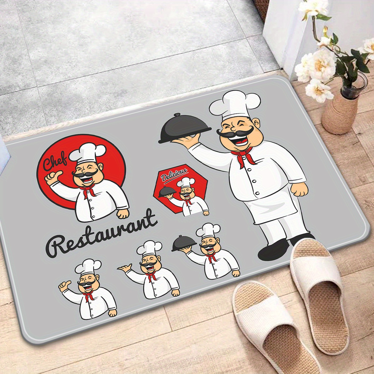 Cartoon Chef Pattern Floor Mat Comfortable Non slip Moisture - Temu