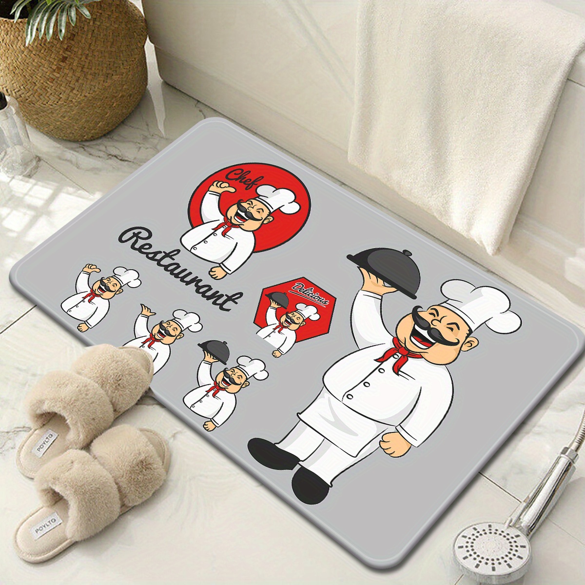 Cartoon Chef Pattern Floor Mat Comfortable Non slip Moisture - Temu