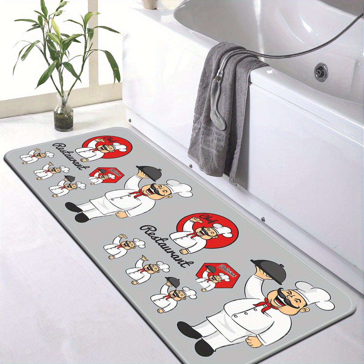 Cartoon Chef Pattern Floor Mat Comfortable Non slip Moisture - Temu