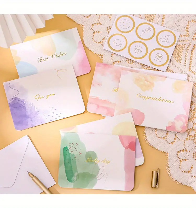 Chic Watercolor Printing Gilt Letter Cards With Envelopes - Temu