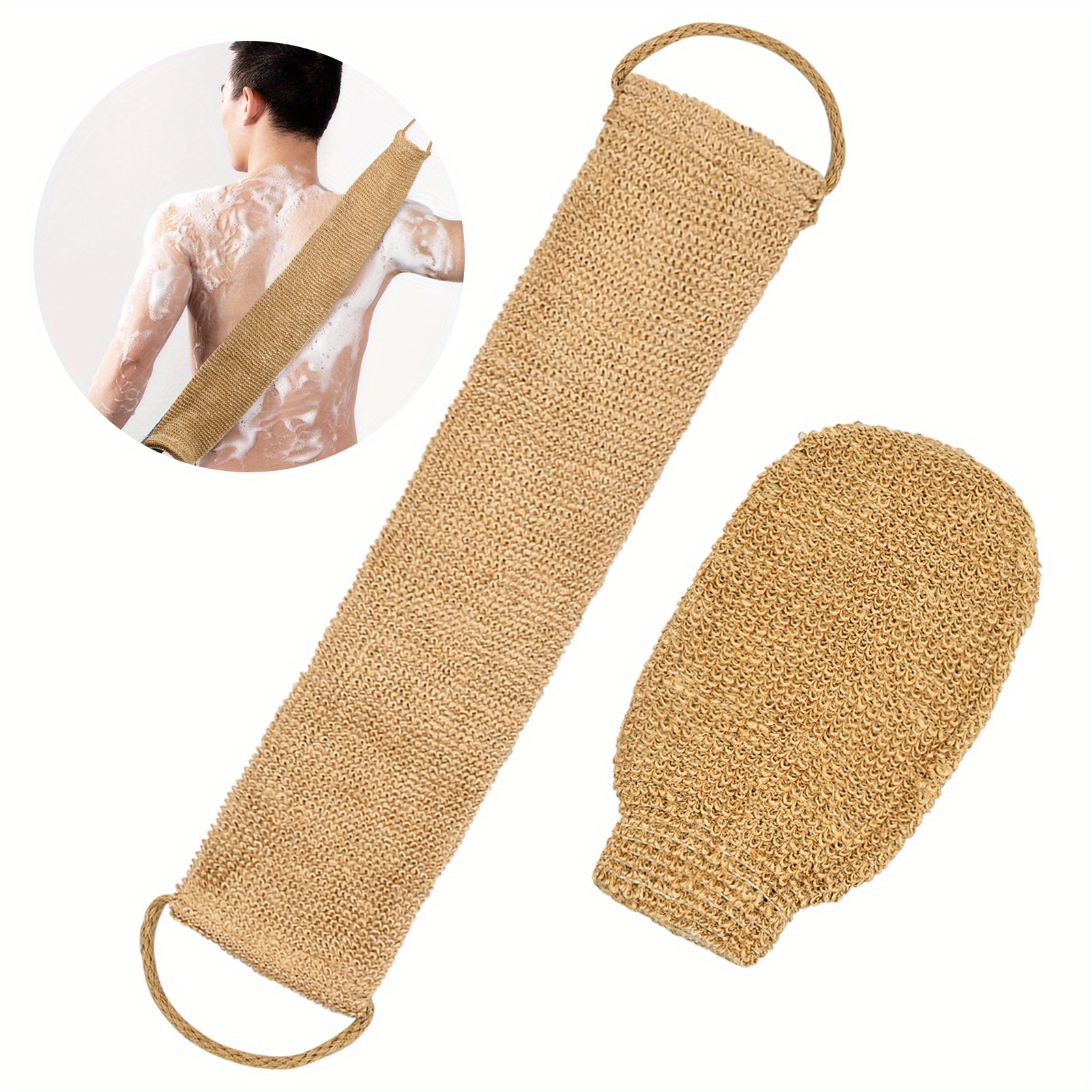 

1 Set Back Scrubber Exfoliator Set, Natural Exfoliating Glove And Washcloth Strap Towel, Body Cleaning Gloves For Men Women, Dead Skin Removal Scrub Gloves, Bath Scrubber For Cleaning Body