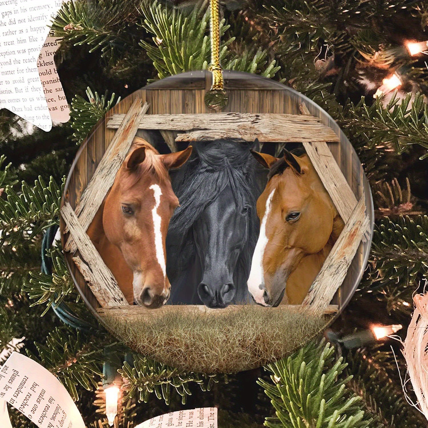 HORSE in HORSESHOE WREATH - Ornament