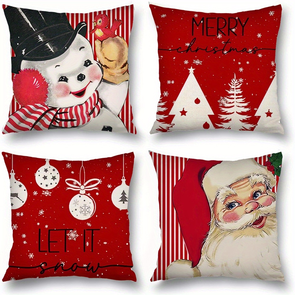 Christmas Pillow Case Set of 4, 18 x 18 Inch Christmas Pillow