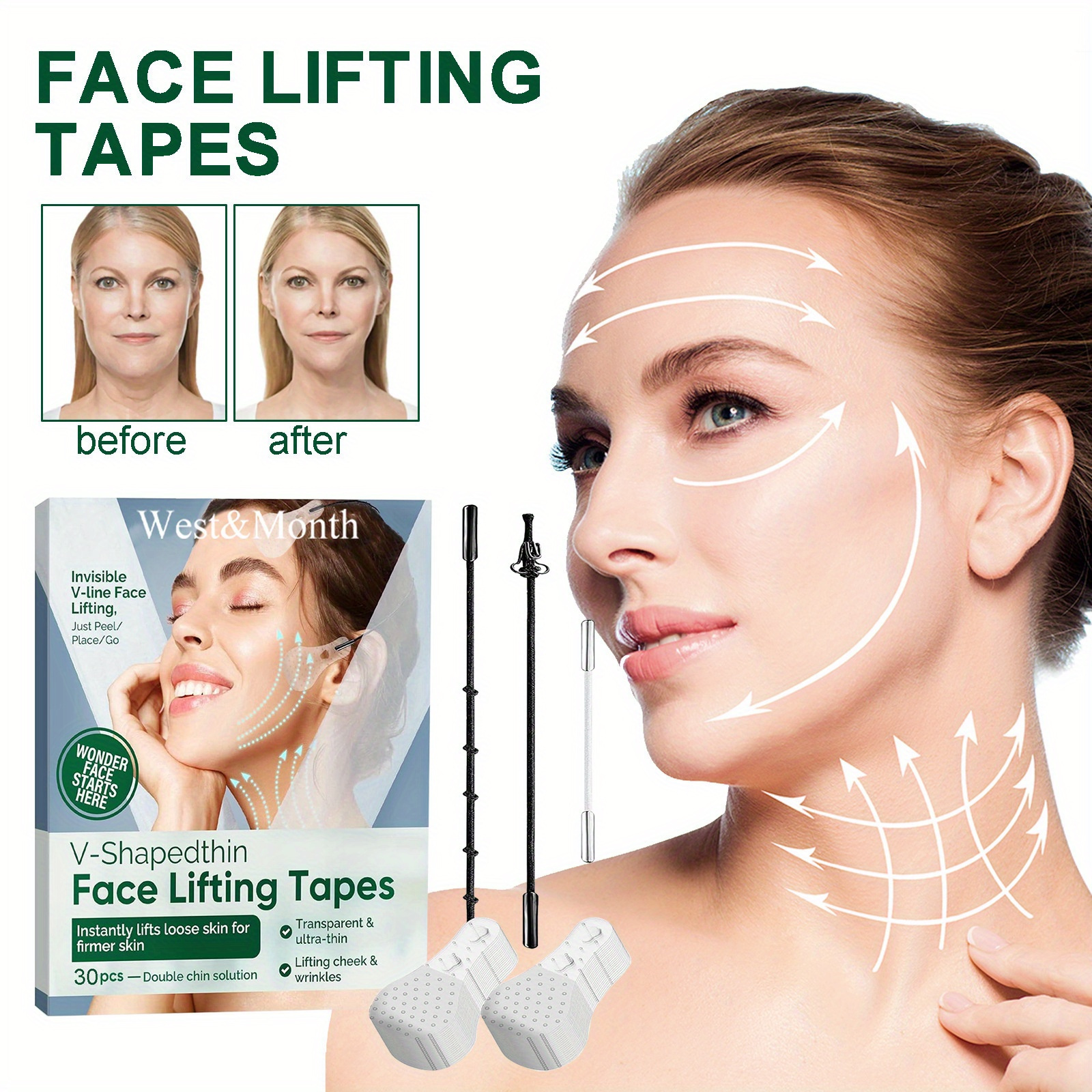 2 in 1 Face Tape, Forehead Tape for Anti Wrinkle Patches and Face Lift Tape  for Full Face and Neck, Kinesiology Tape for Relaxing Facial Muscles