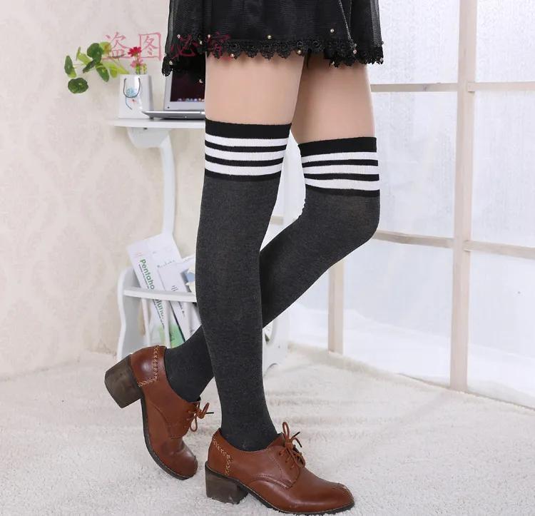 Sexy Black White Striped Long Socks Women Over Knee Thigh High