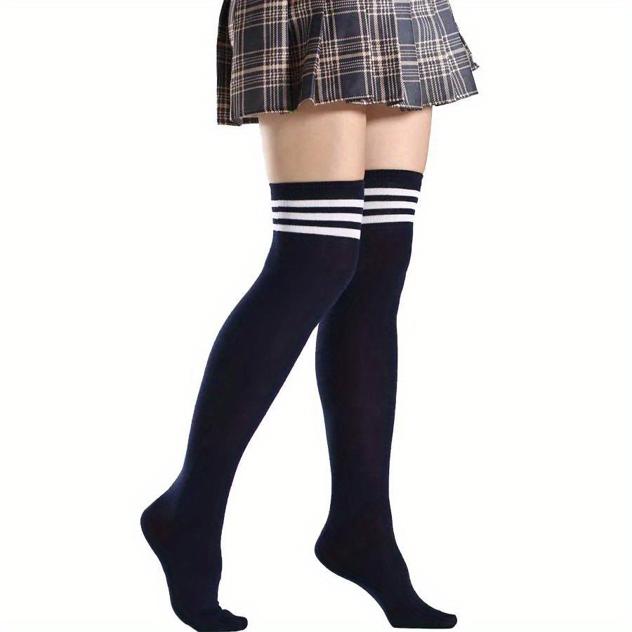 Sexy Black White Striped Long Socks Women Over Knee Thigh High