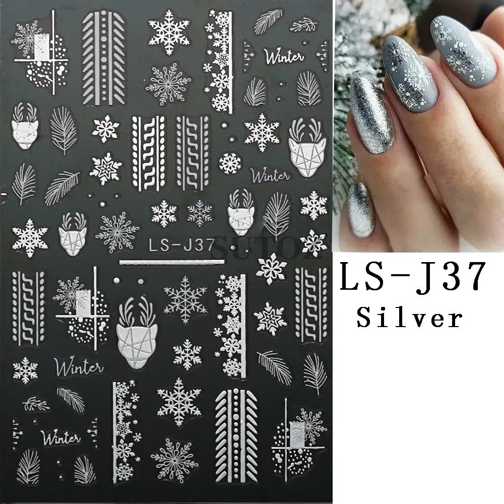 3d Holographic Silver Snowflake Nail Stickers French Lines - Temu