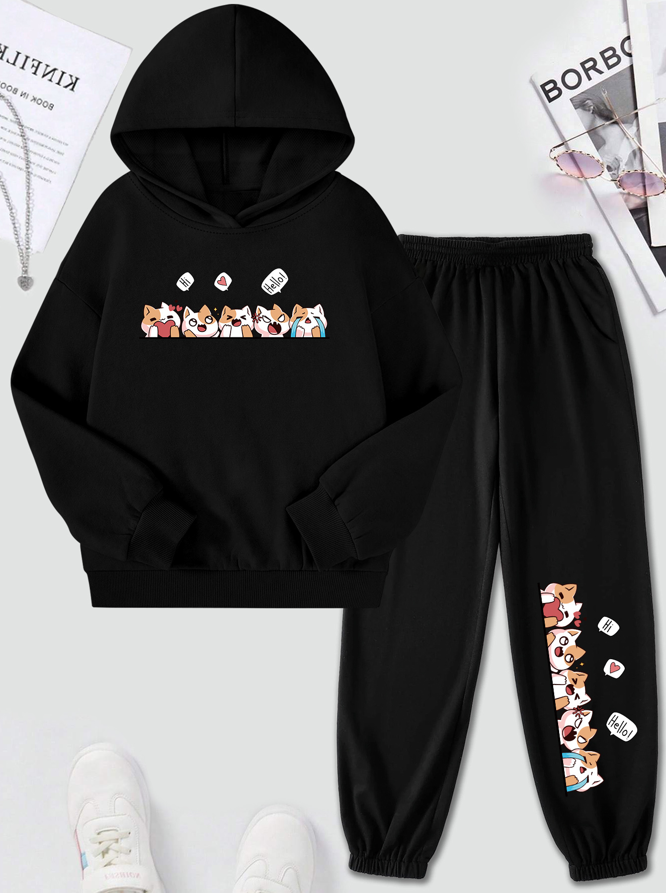 Printed Two Piece Casual Long Sleeve Sweat Hoodie Elastic - Temu