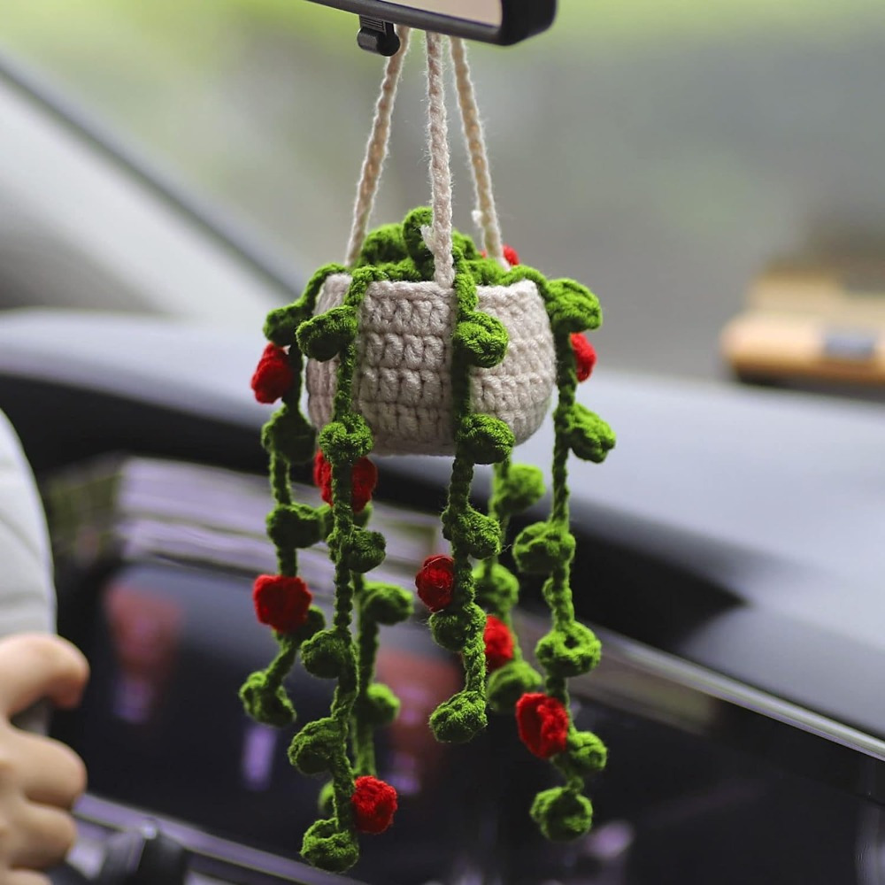 Upgrade Your Car's Style With A Cute Crochet Plant Car - Temu