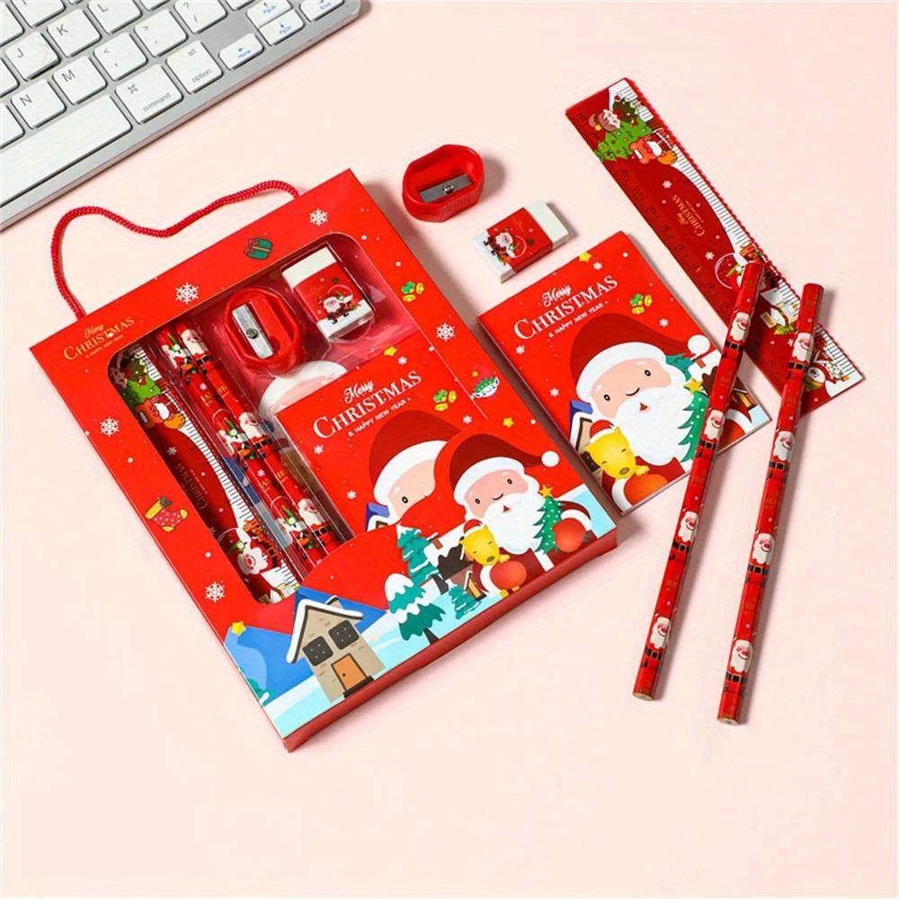 Flytohom 6Pcs/set Christmas Stationery Set Children's Cute Cartoon School  Supplies Birthday Gift Children's Day Kids Stationery Gi 