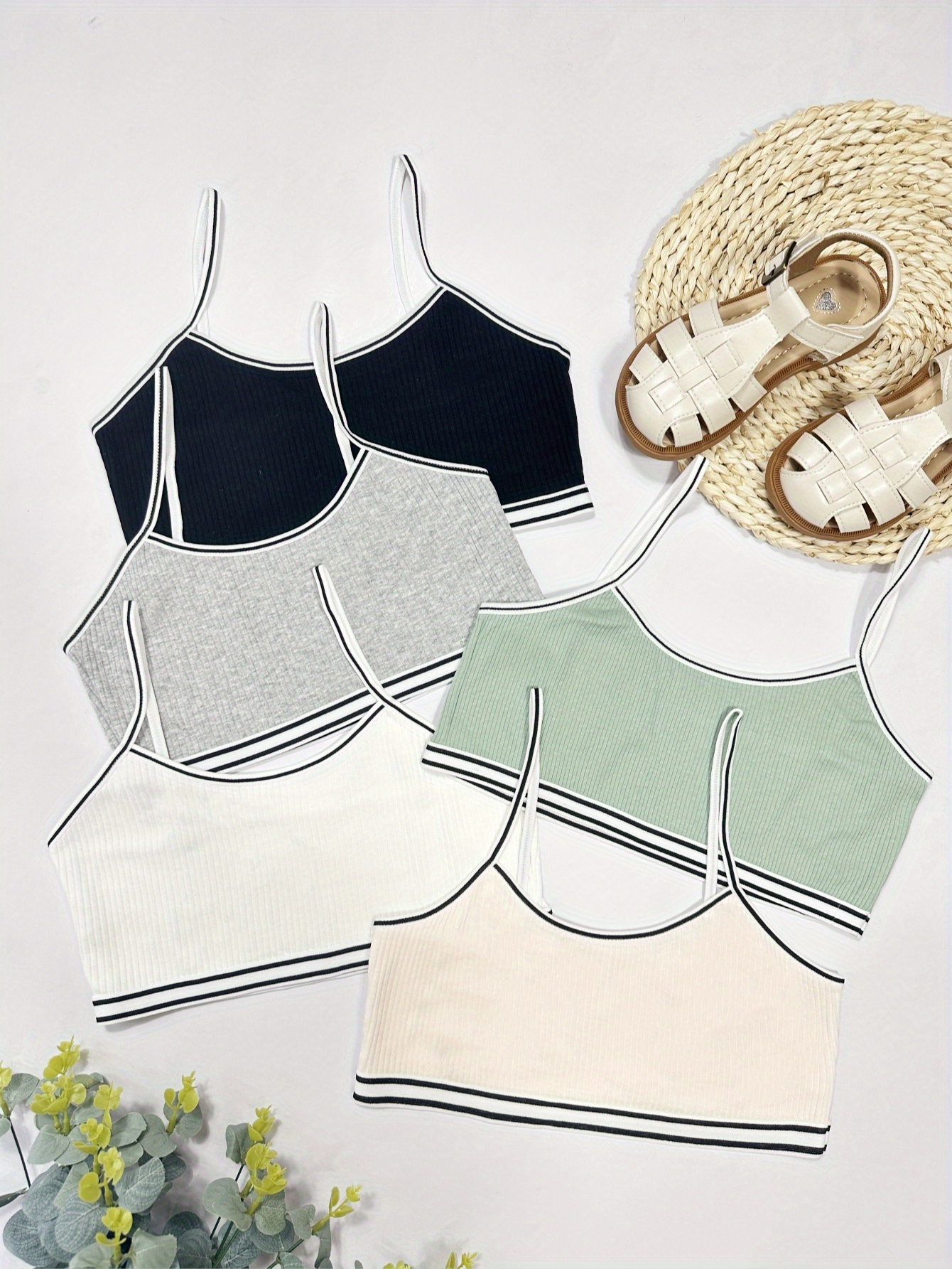 Girl's Cotton Bralette Solid Color Bra Padded Tank Top Comfy