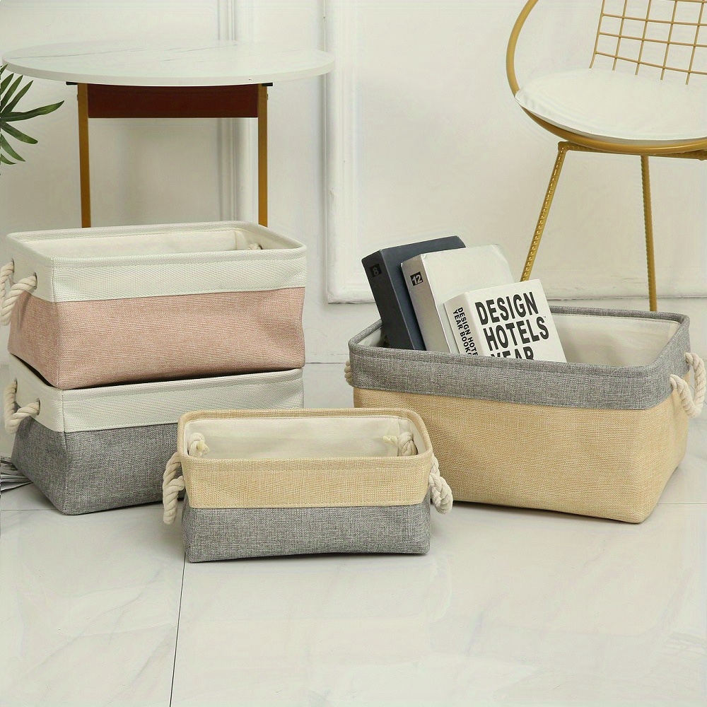 Collapsible Fabric Storage Bin With Handle Lid Foldable Box Linen