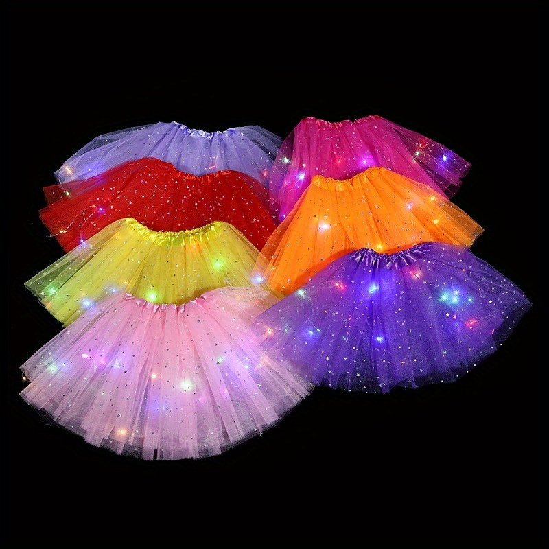  Falda tutú para mujer de 5 capas con luz LED de tul
