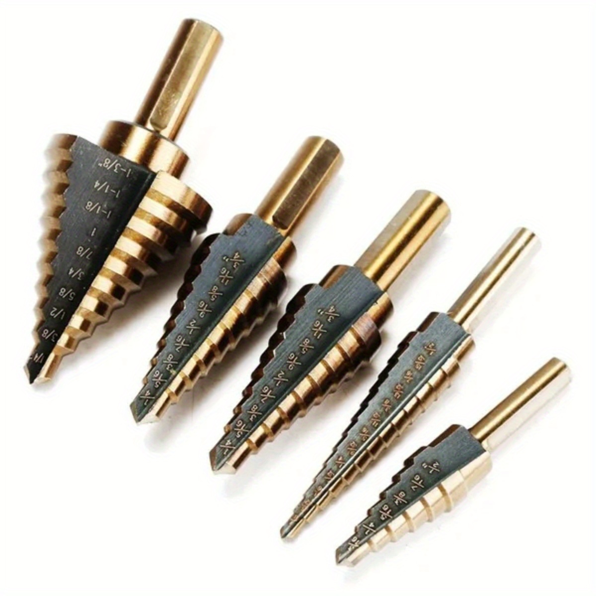 USA 5Pcs Large Metal Step Drill Bit Set HSS Multiple Hole 50 Sizes w/ Case