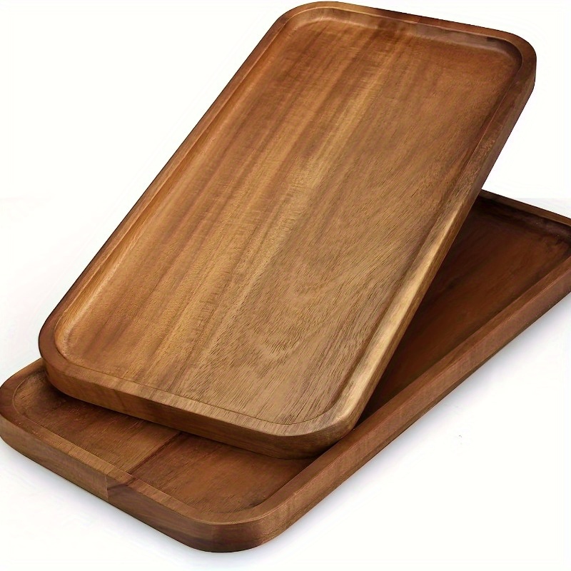 Bandeja de madera para servir de madera, bandejas de servicio rectangulares  con asas, bandeja de madera para servir alimentos para desayuno, cena, té