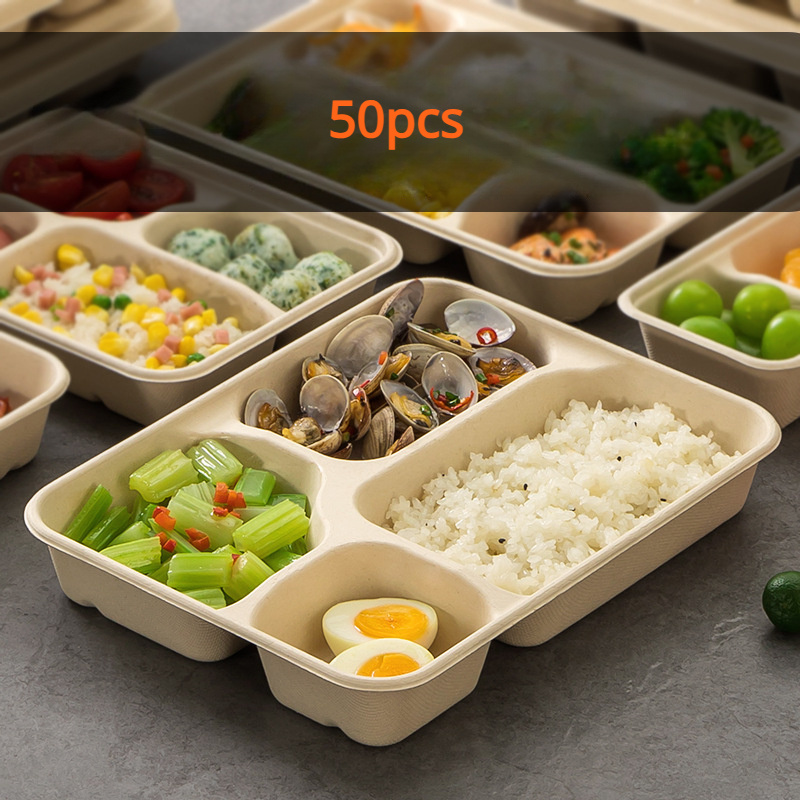 4 compartment Plastic Divided Food Trays with soup bowl , Disposable Meal  Tray With Lid