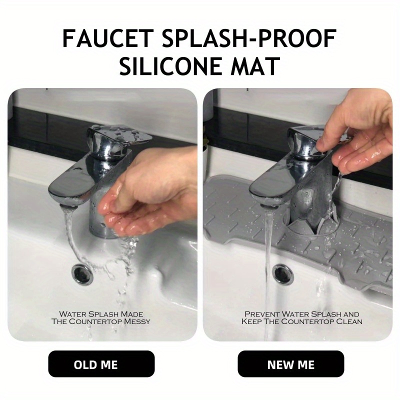 Faucet Drain Pad Super Soft Protective Silicone Faucet Splash Catcher Sink  Water Drain Mat Kitchen Supplies-Black