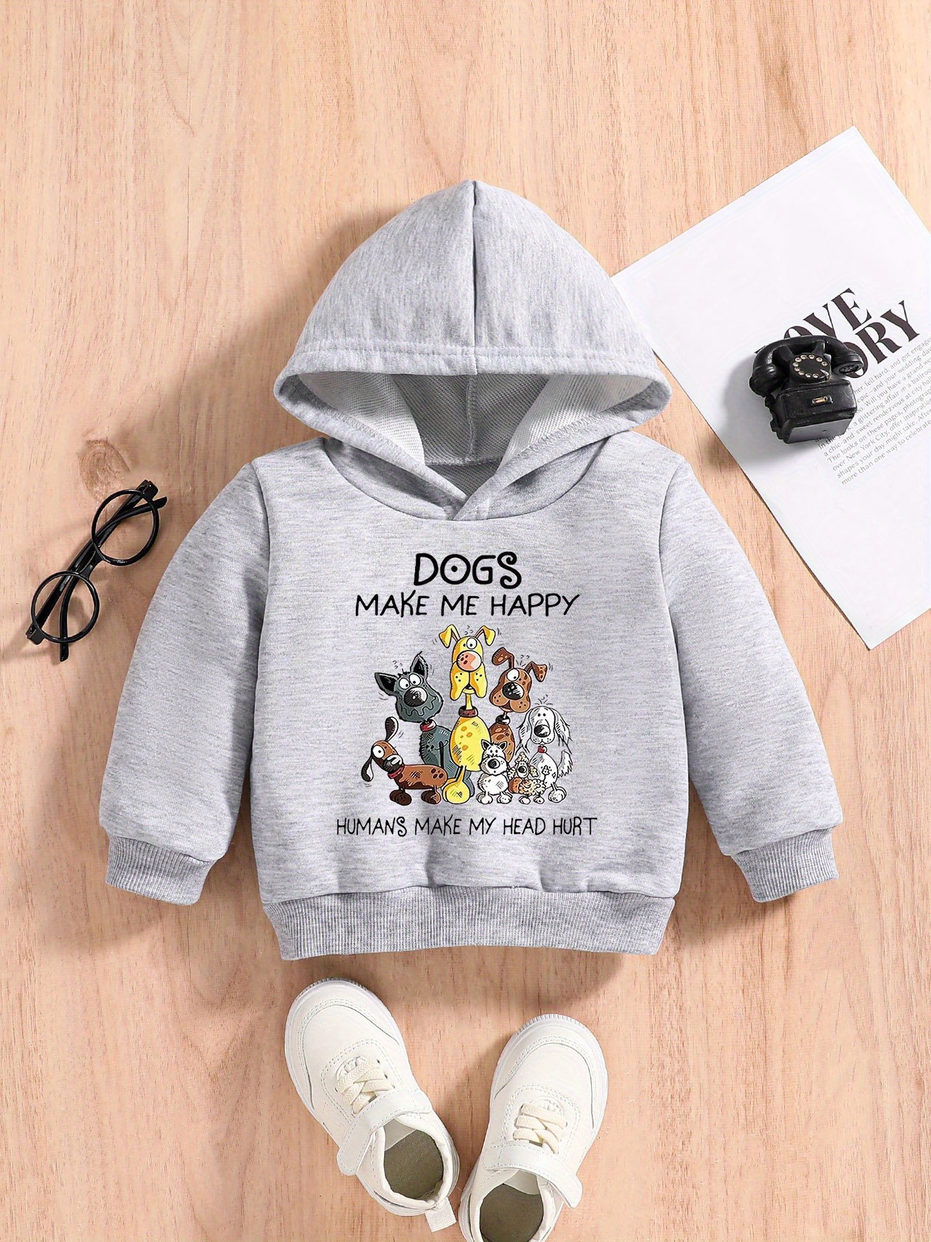 dogs Make Me Happy Print Girl s Hoodie Casual Versatile Temu