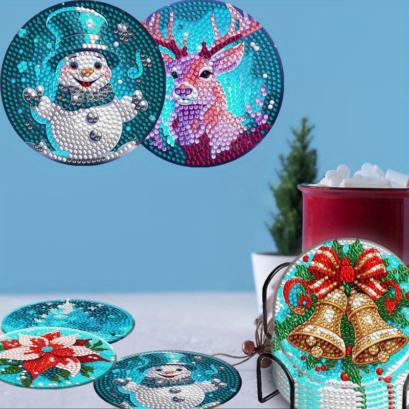 Christmas Diamond Art Painting Coasters Kits With Holder diy - Temu