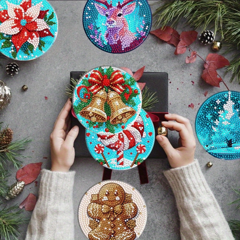 Christmas Diamond Art Painting Coasters Kits With Holder diy - Temu