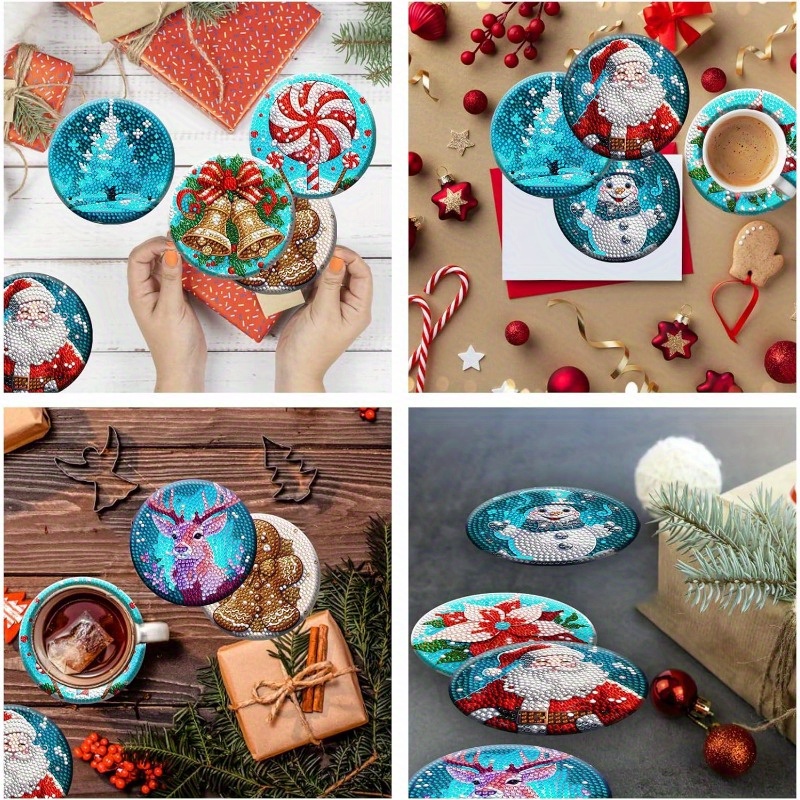 Diamond Painting Coasters, 8Pcs 5D Christmas Diamond Art Kits for
