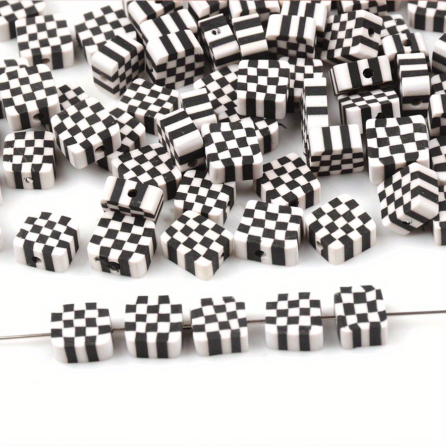 Black White Checkerboard Pattern Square Polymer Clay Loose - Temu