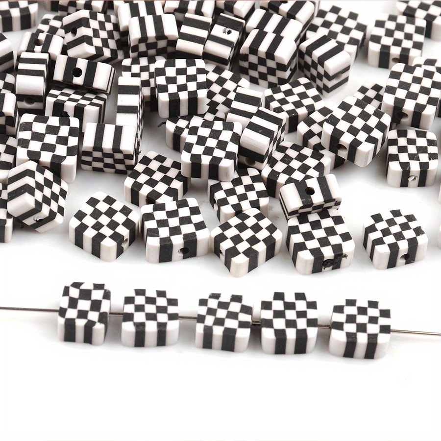 Black White Checkerboard Pattern Square Polymer Clay Loose - Temu